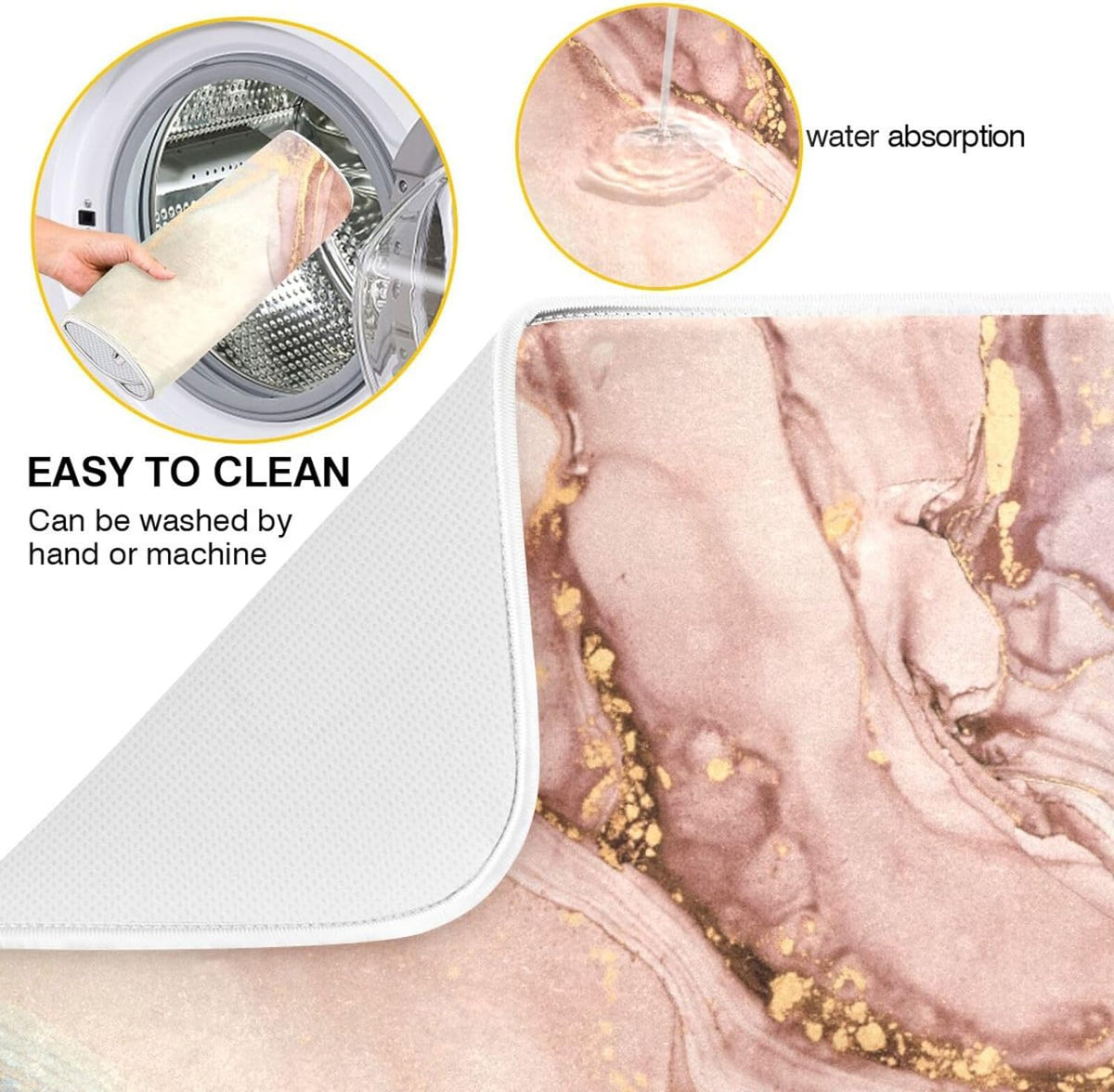 Gold Pink Marble Texture Dish Drying Mat 16x18Inch Q39245