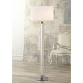 Modern Floor Lamp Steel Crystal Glass Column Linen Drum Shade E89631