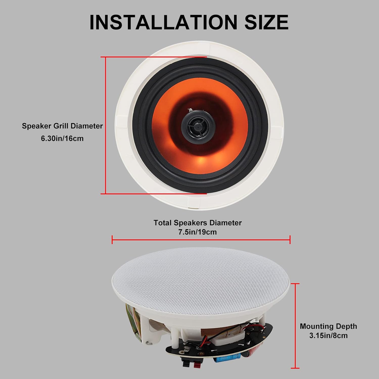 6.5” Flush Mount 2-Way Bluetooth Speakers, 300 Watts Max Power, Pack of 2 G8146