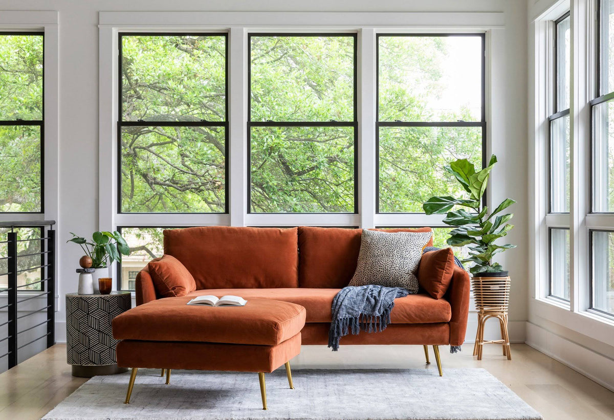 Rust Velvet Ottoman L805492