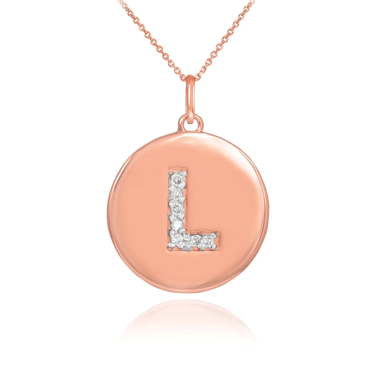 14K Rose Gold Diamond Disc Pendant Necklace with 16" chain W5817