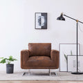 Cube Armchair Faux Suede Leather Upholstery Chair with Chrome Feet Brown L382983
