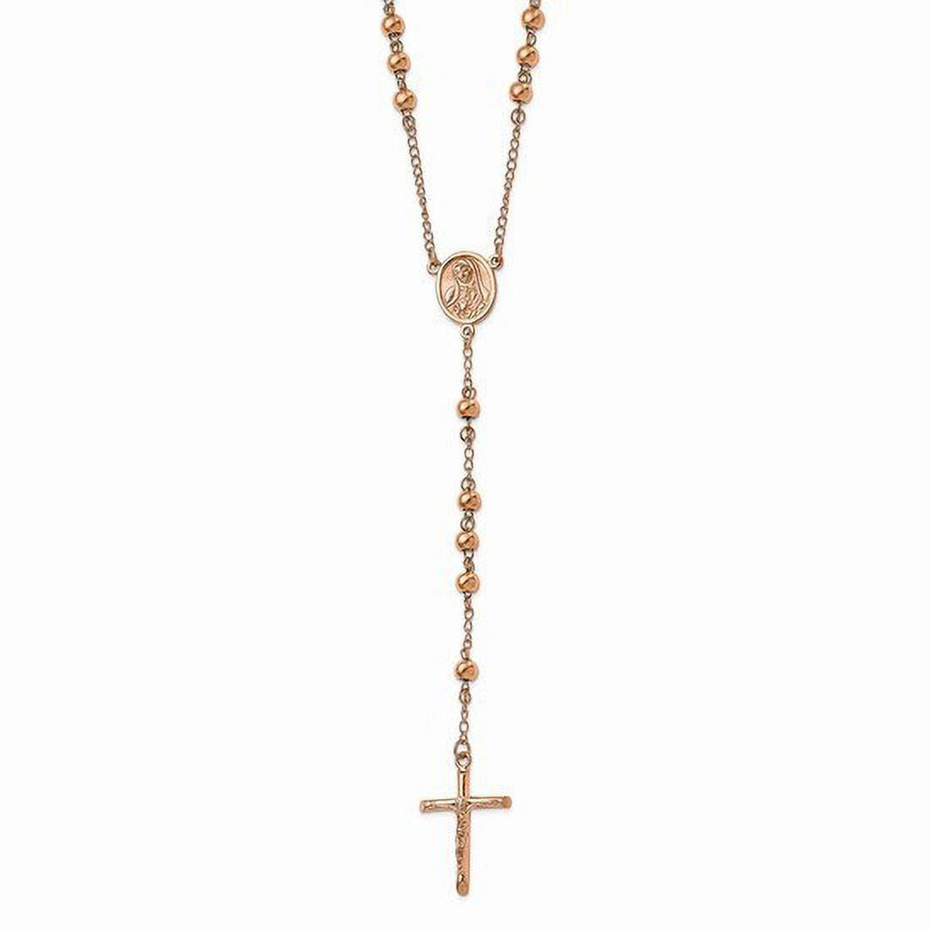 30" Stainless Steel Pink Plated Rosary Necklace R632