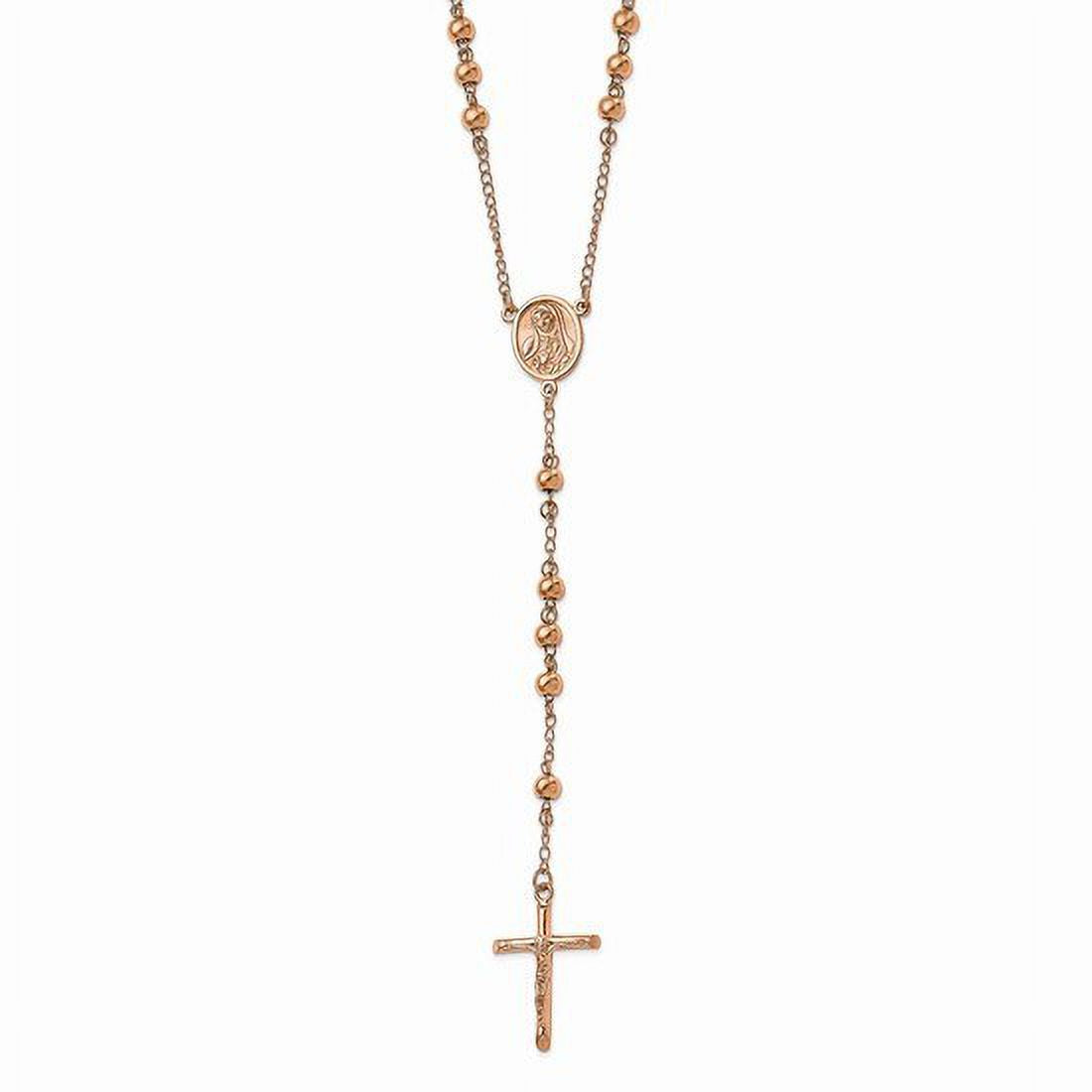30" Stainless Steel Pink Plated Rosary Necklace R632