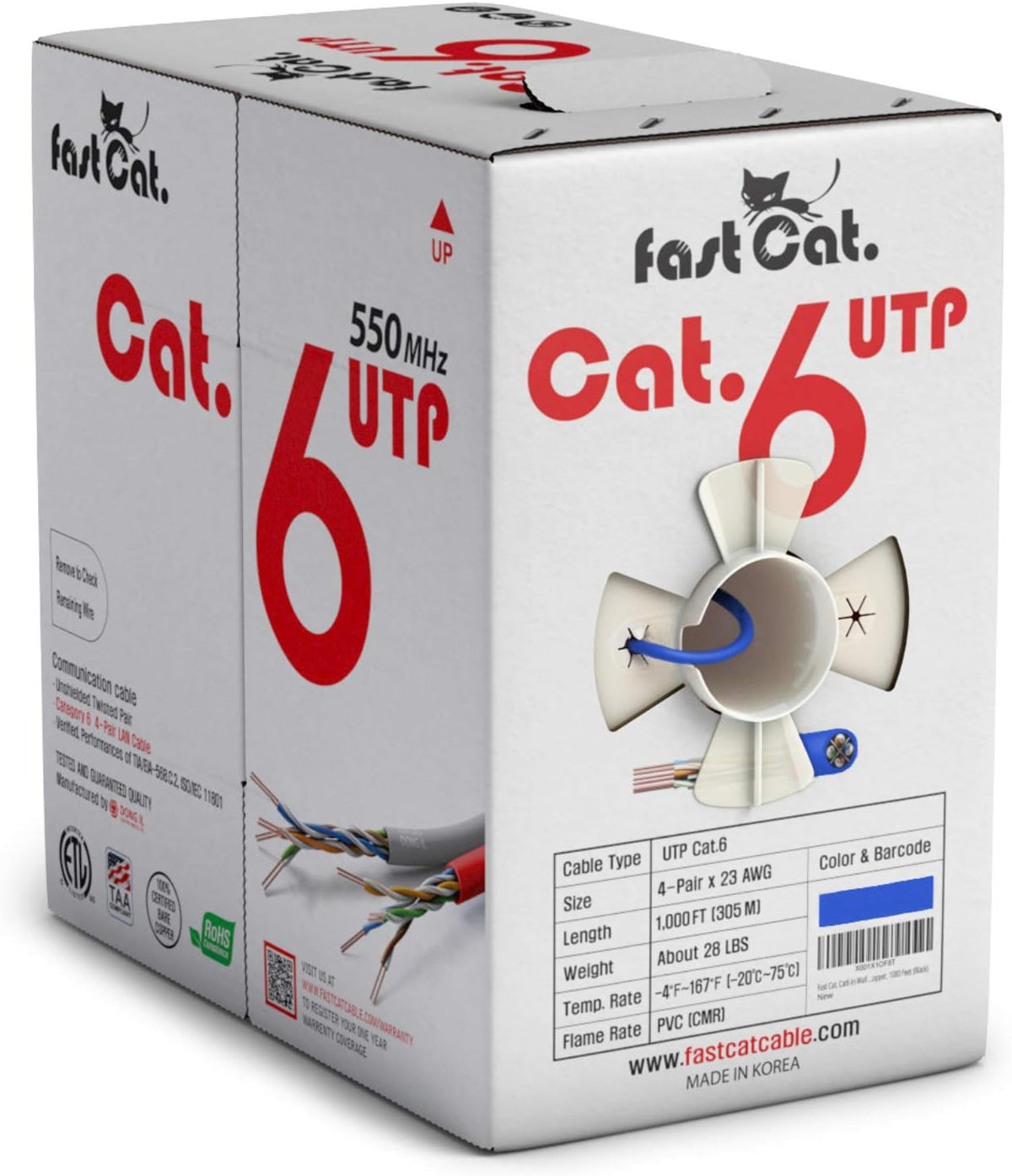 Cat6 Ethernet Cable 1000ft - 23 AWG, CMR, Solid Bare Copper UTP LAN Cable (Purple) G9599