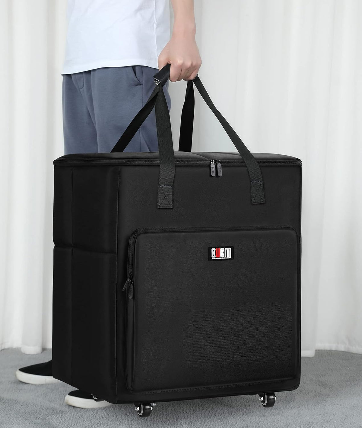 Black Rolling PC Travel Storage Tote Bag with Wheels for Tower Case, Monitor up to 27 inch, Keyboard, Headphone and Mouse Z185952