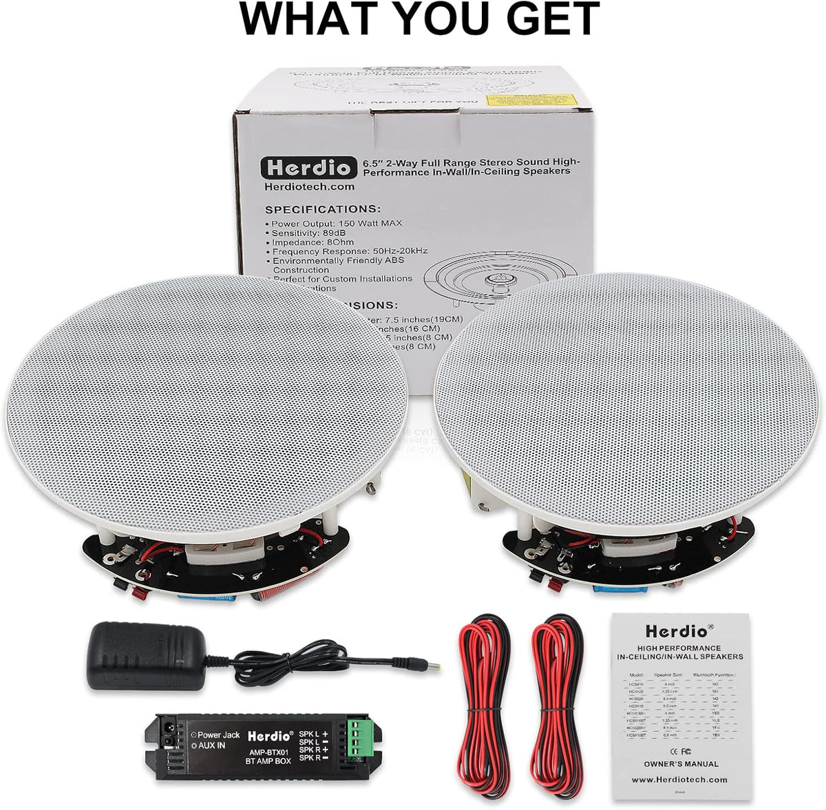 6.5” Flush Mount 2-Way Bluetooth Speakers, 300 Watts Max Power, Pack of 2 G8146