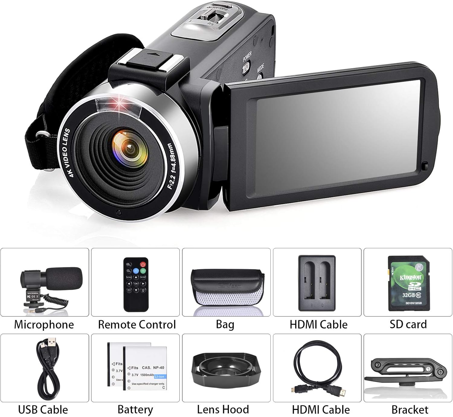 4K Camcorder with 16X Digital Zoom and Night Vision U829124