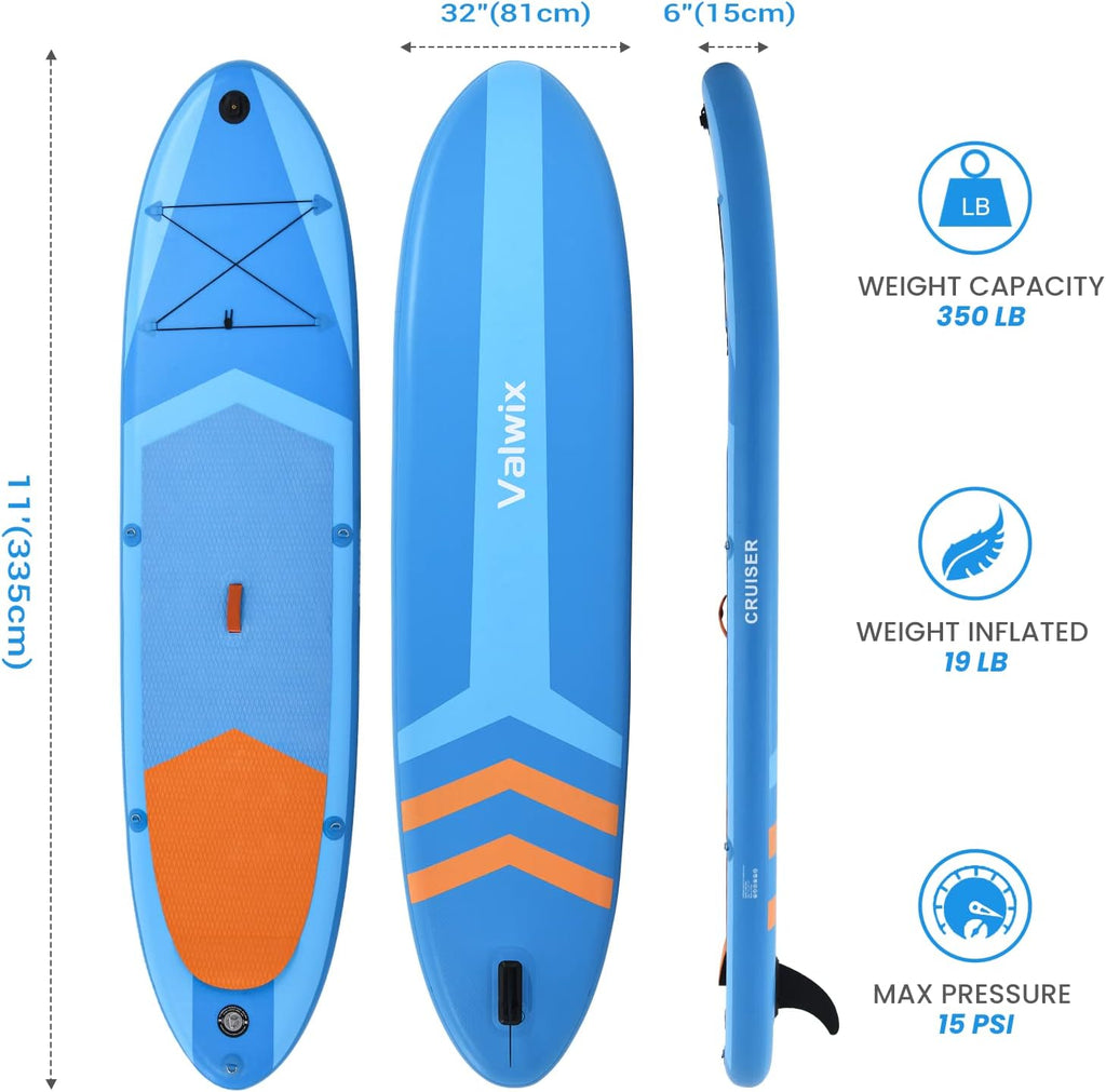 Inflatable Stand Up Paddle Board with Electric Air Pump & Action Camera Mount, 11' x 32'' x 6'', 350LBS Capacity (Blue) C919