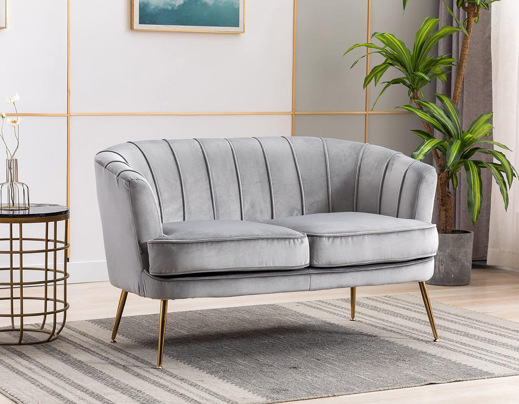 Caramel Velvet 2-Seat Sofa with Metal Legs Y3976