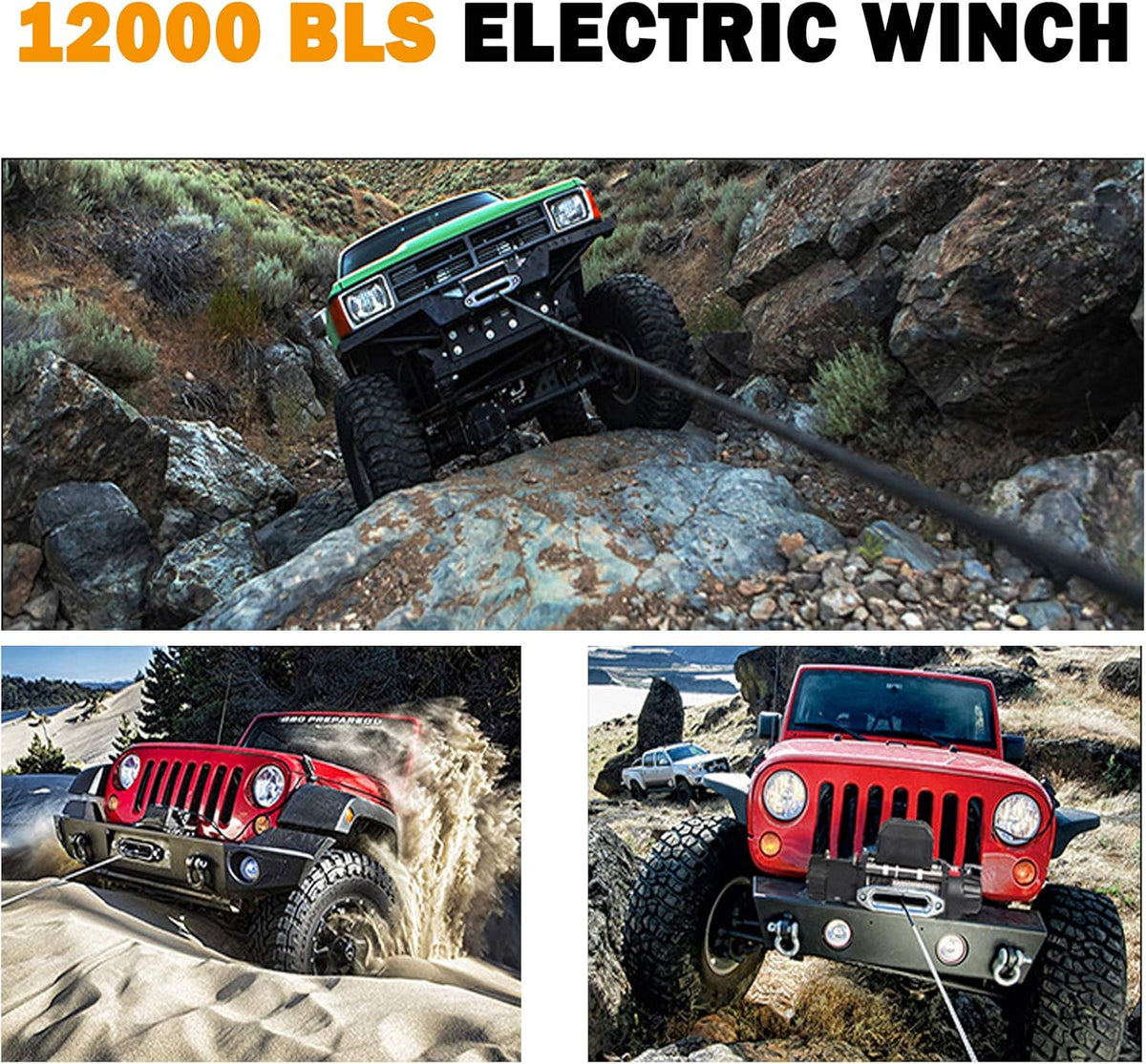12V DC Winch with Synthetic Rope, 6 Ton Pulling Capacity V70961