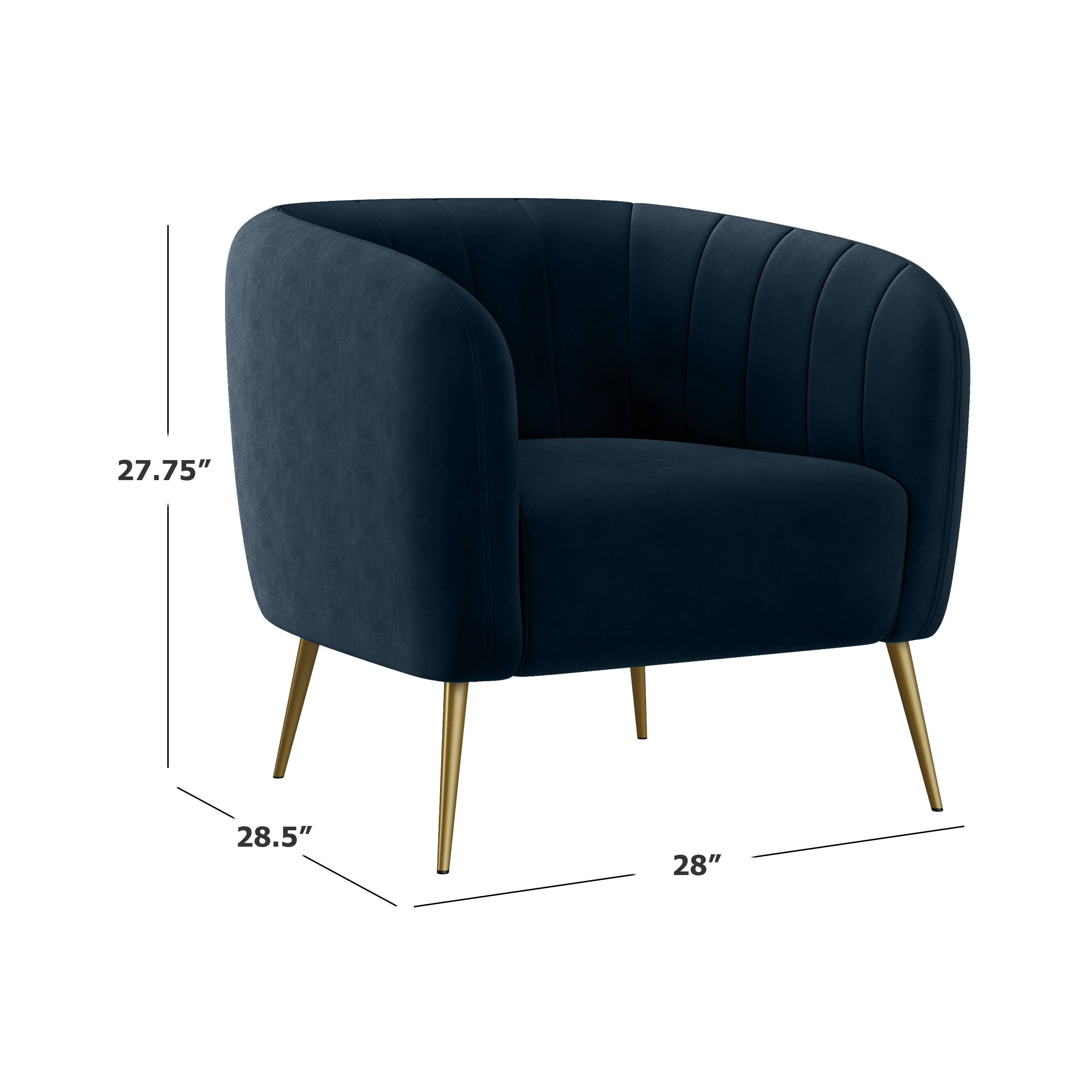Turquoise Blue Velvet Channel-Tufted Barrel Chair I696