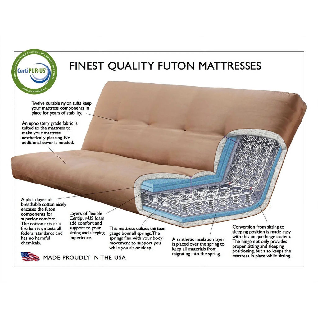 Walnut Futon with Drawers and Suede Blue Mattress Q31071