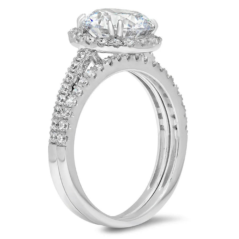 14K White Gold Halo Diamond Engagement Ring Set Y54766