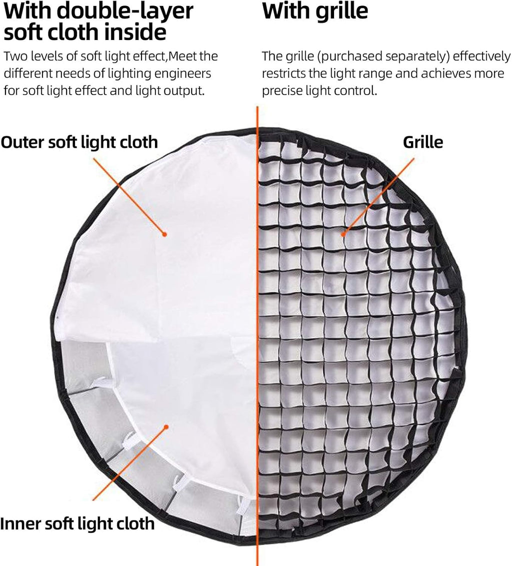 Quick Release Deep Parabolic Softbox with Grid and Carrying Bag T2148
