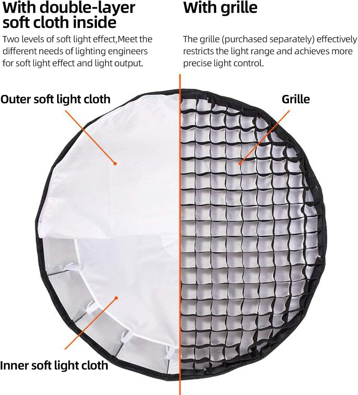 Quick Release Deep Parabolic Softbox with Grid and Carrying Bag T2148