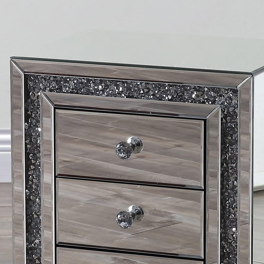 Mirrored Nightstand with Three Drawers J905250