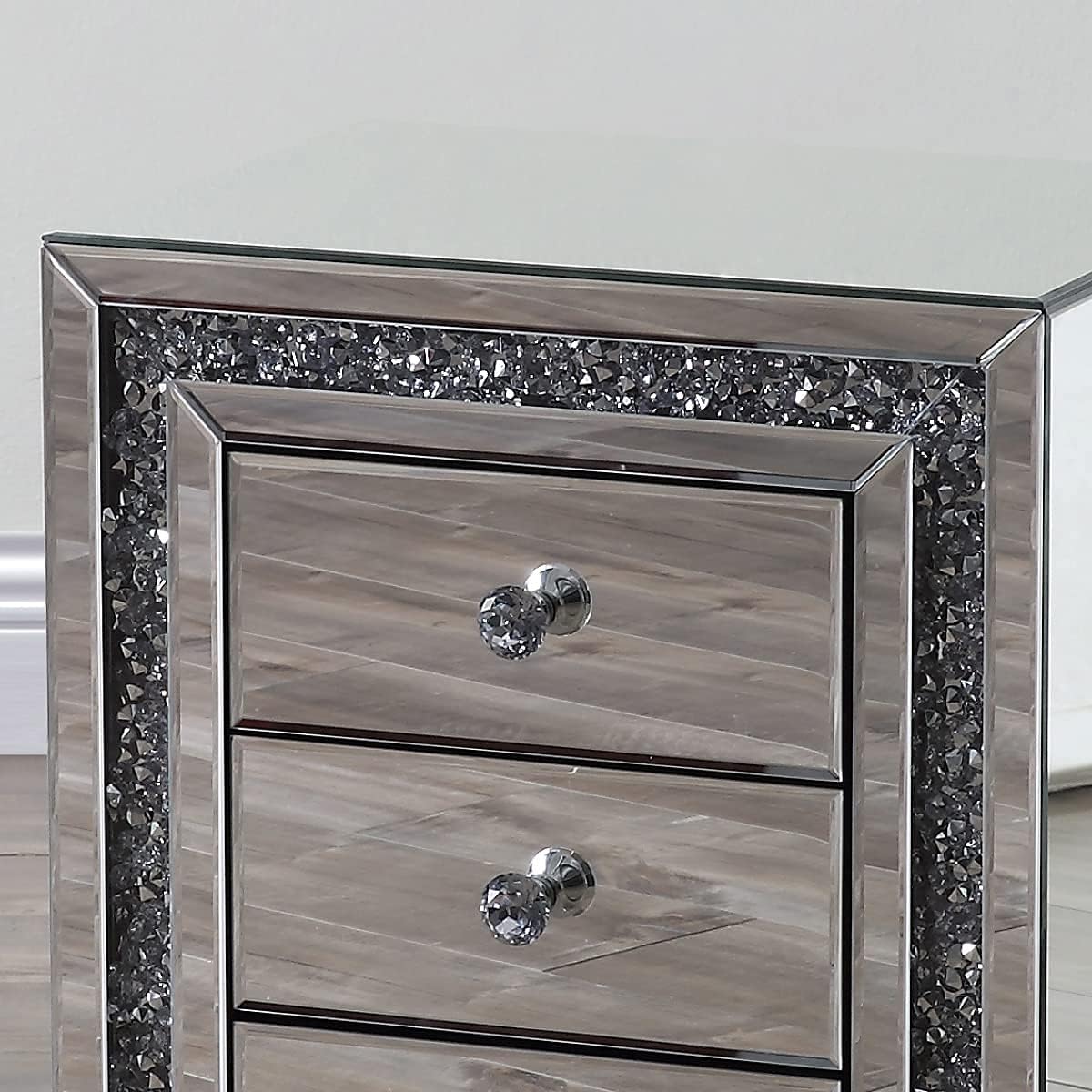 Mirrored Nightstand with Three Drawers J905250