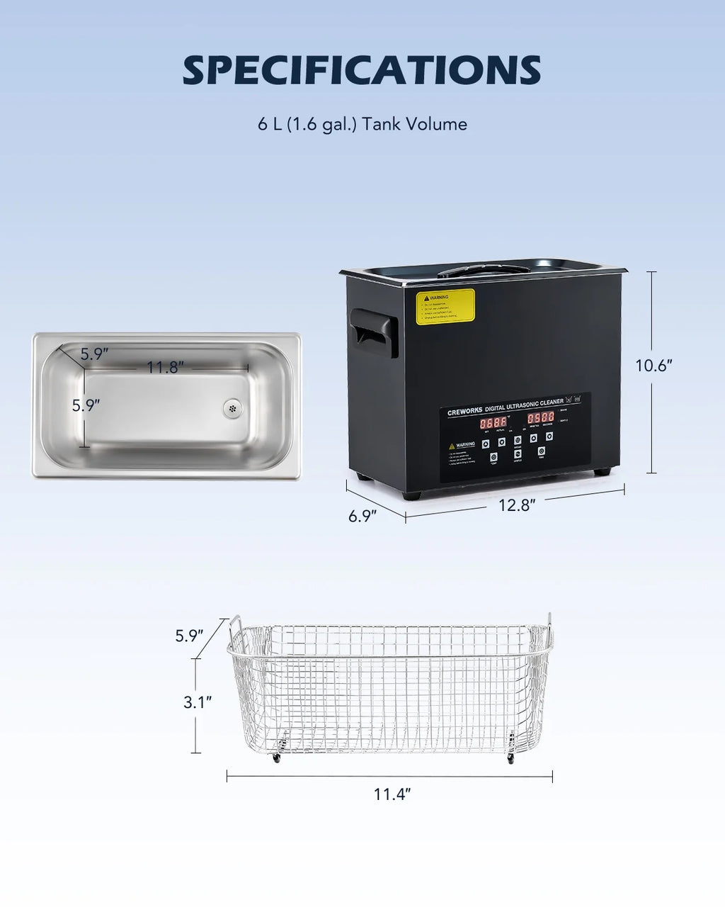 6L Digital Ultrasonic Cleaner with Control Panel E390