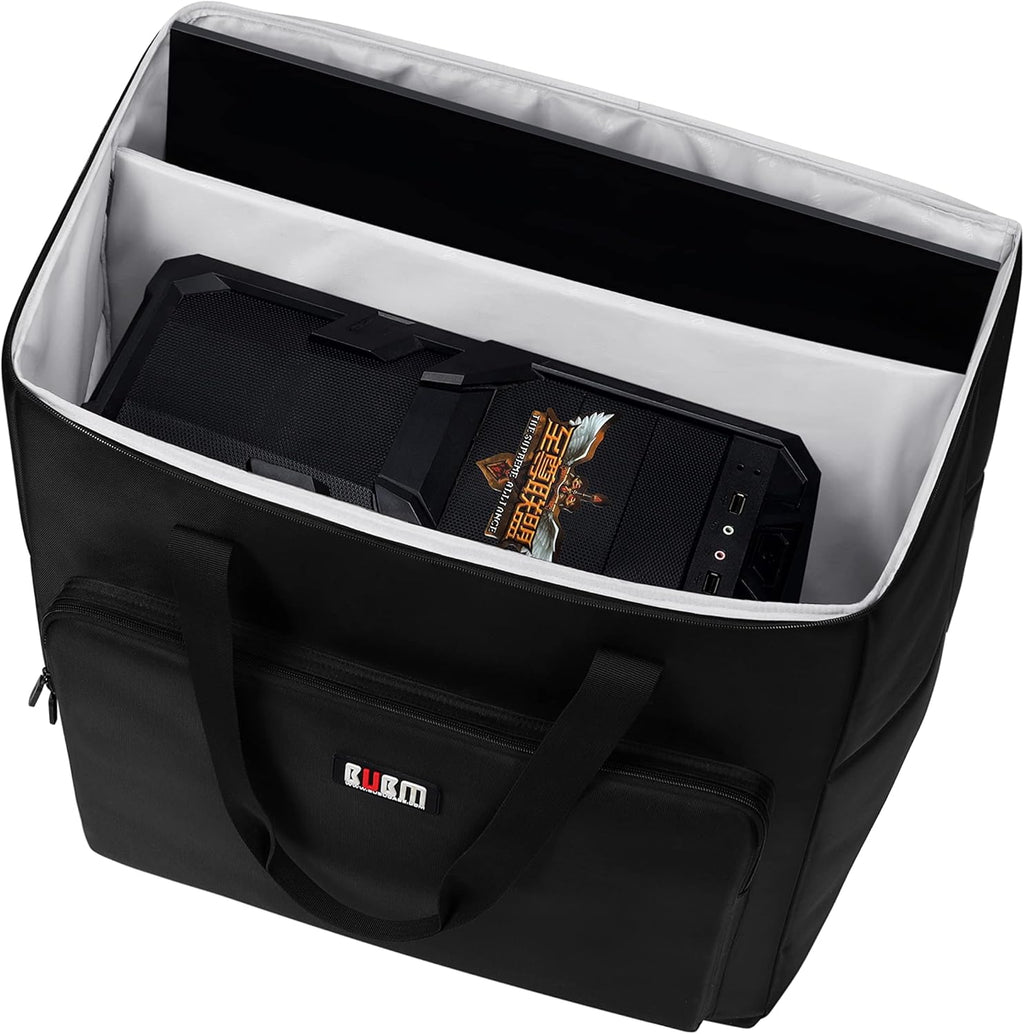 Black Rolling PC Travel Storage Tote Bag with Wheels for Tower Case, Monitor up to 27 inch, Keyboard, Headphone and Mouse Z185952