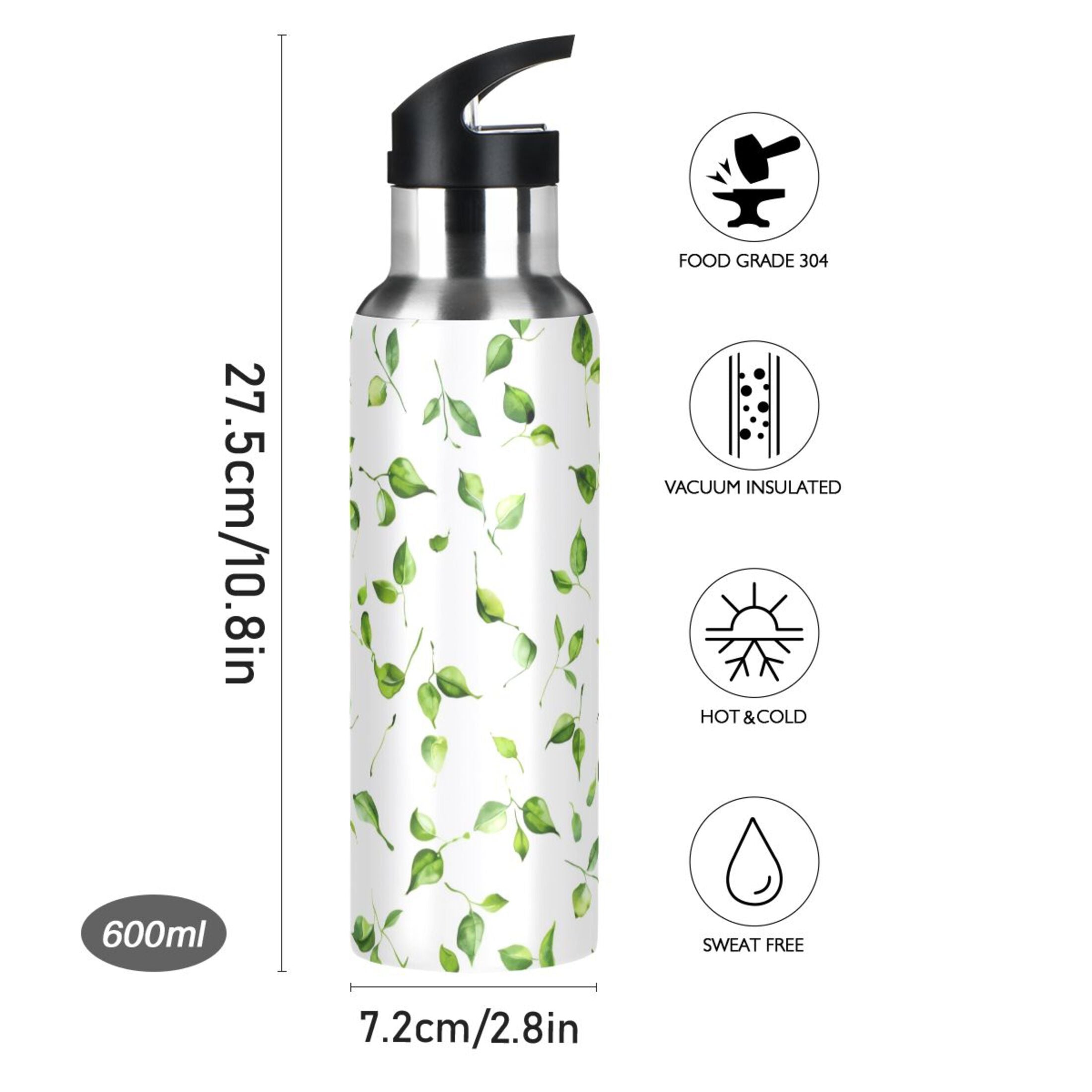 20 oz Insulated Stainless Steel Water Bottle with Straw Lid I127