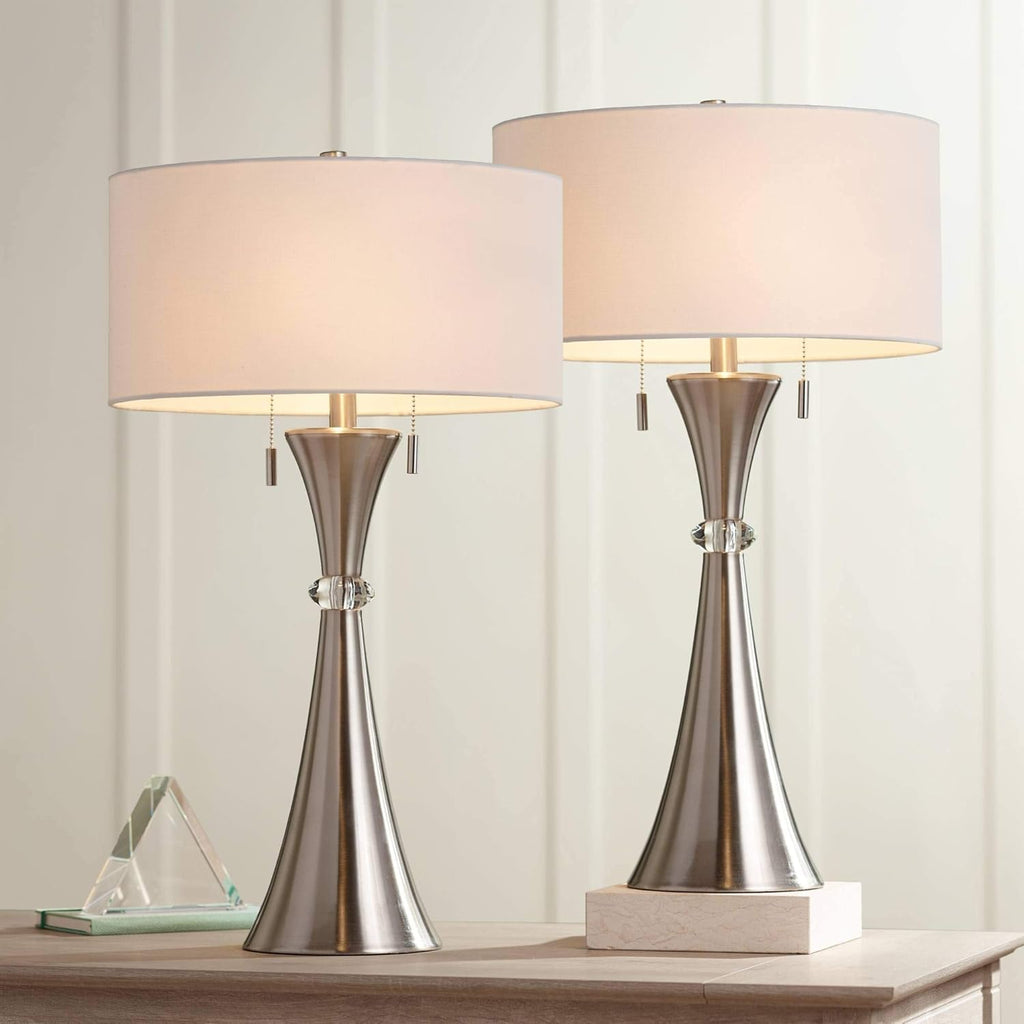 Silver Metal White Drum Shade Table Lamps Set of 2 K875471