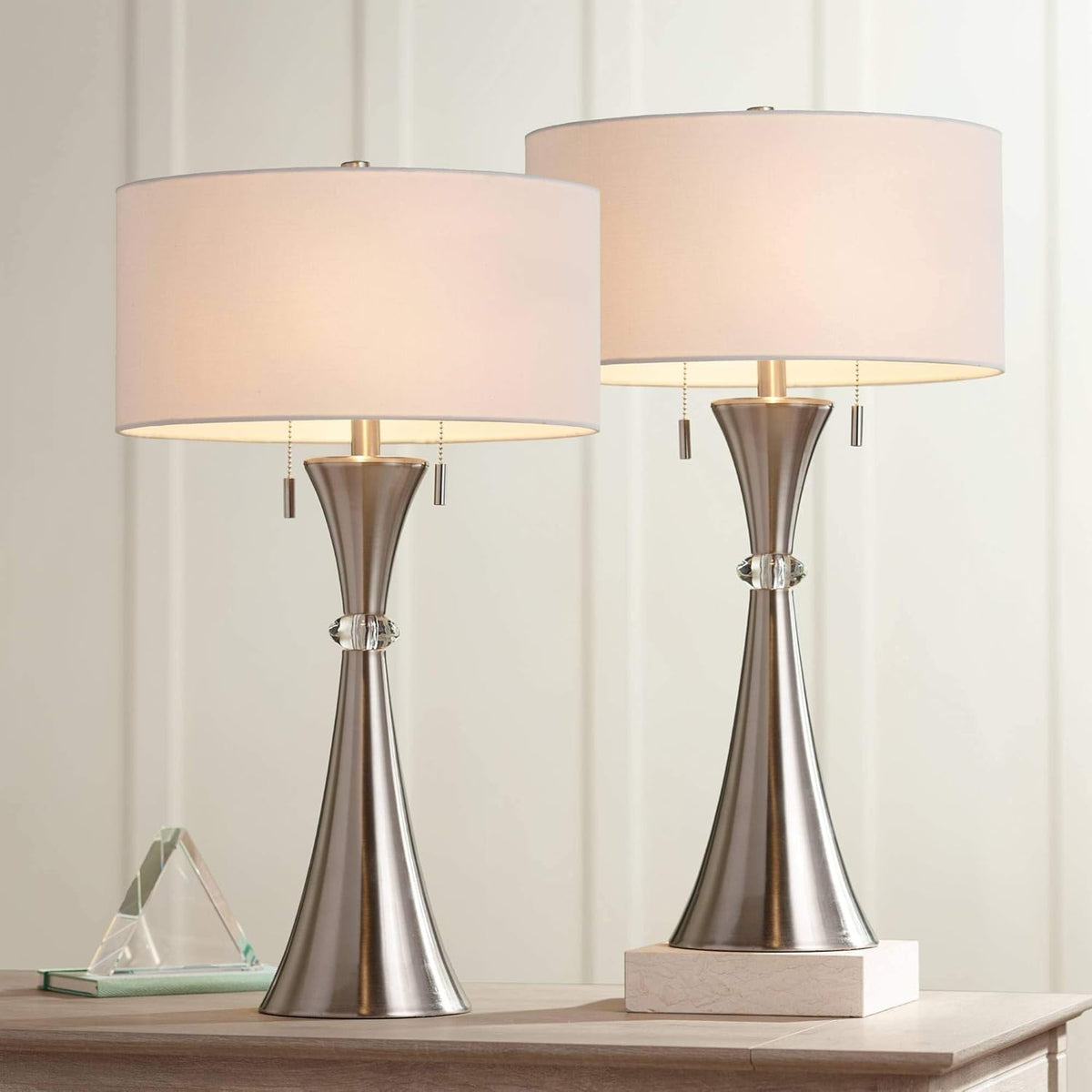 Silver Metal White Drum Shade Table Lamps Set of 2 K875471