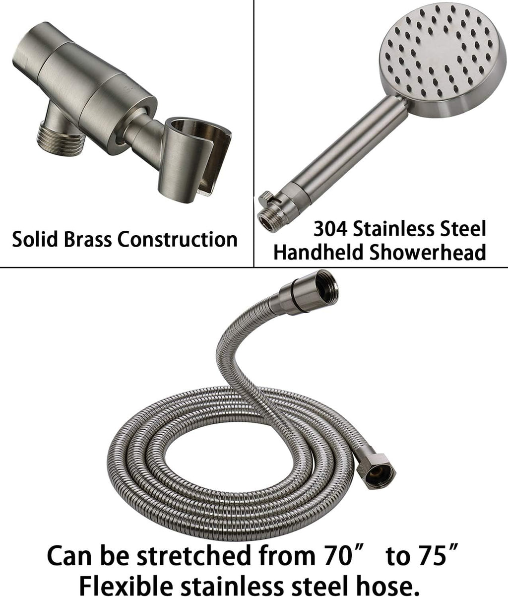 Brushed Nickel Handheld Shower Head with Stainless Steel Hose & Brass Holder, Pack of 2 H862