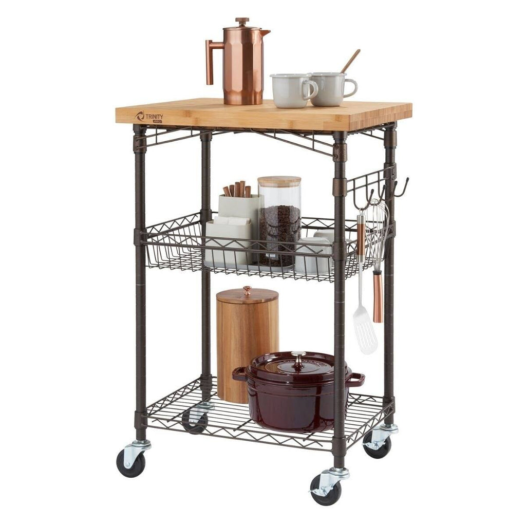 Bamboo Kitchen Cart in Bronze Anthracite - Brown - Wood R81421