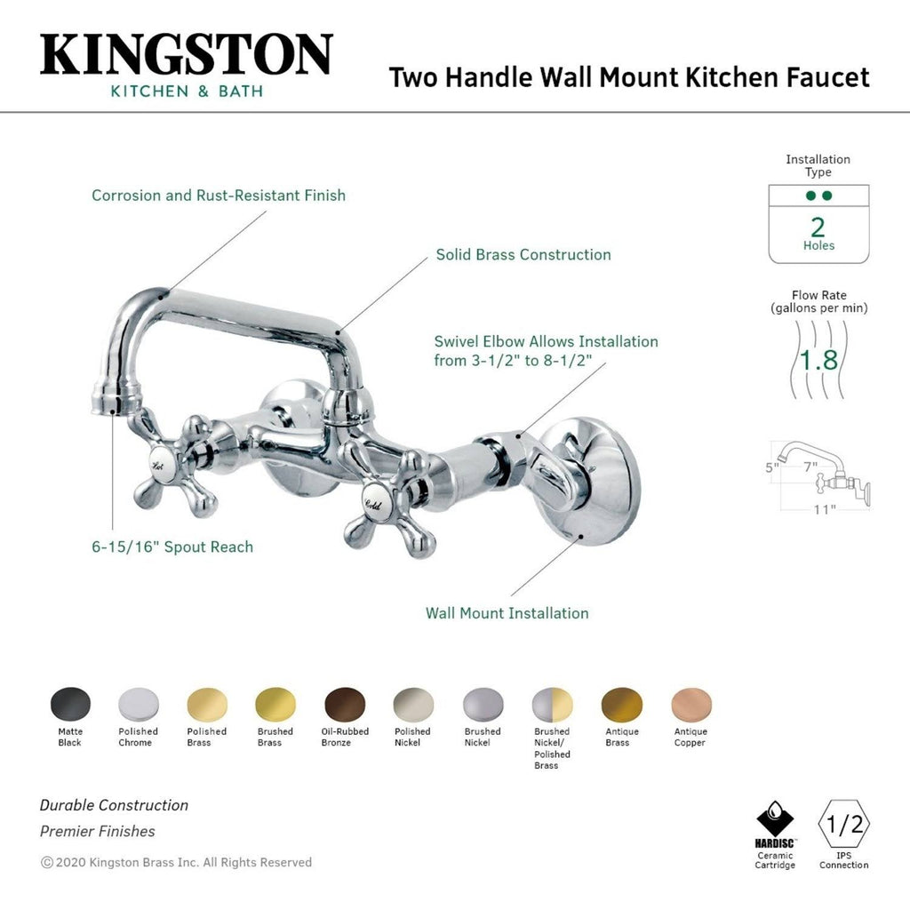 Polished Nickel Two Handle Wall Mount Kitchen Faucet I5011