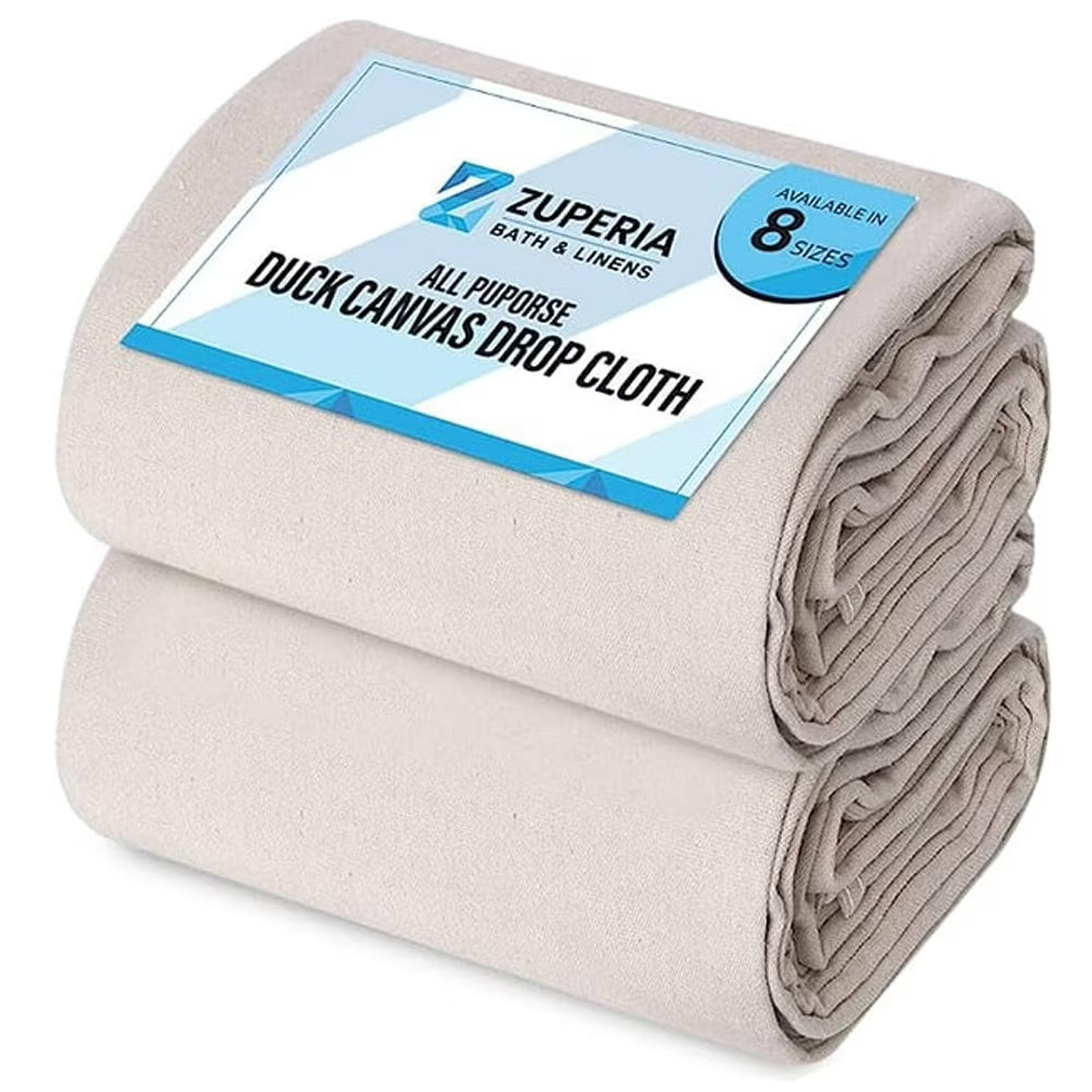 Cotton Canvas Paint Drop Cloth, 4 x 15 feet, Pack of 2, Double Stitched Edges U3647