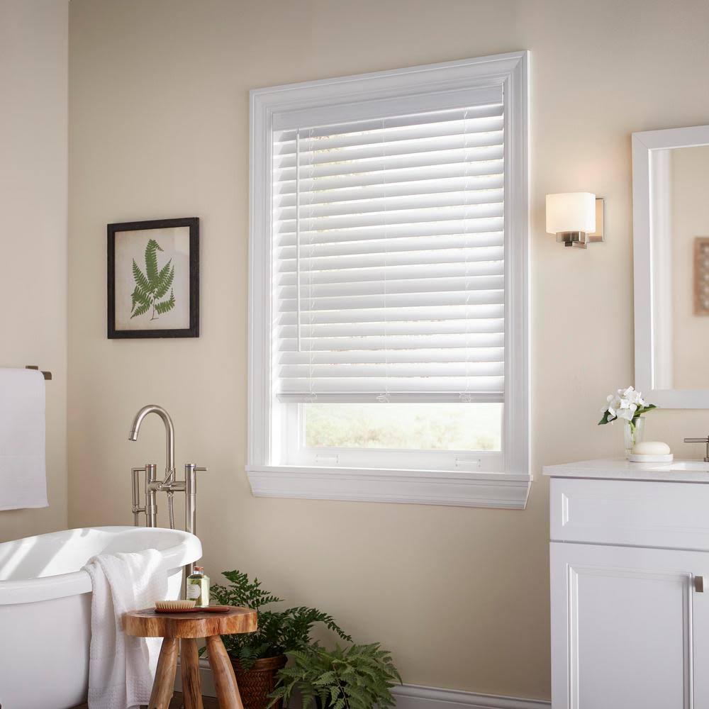 White Cordless Faux Wood Blind A461291