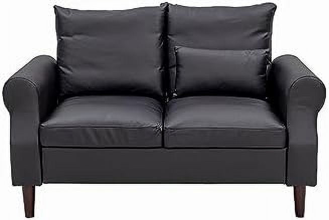 Black Faux Leather 2-Seat Sofa with Wood Leg W881