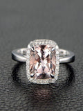 1.25 Carat Cushion Cut Peach Pink Morganite and Diamond Halo Engagement Ring in 10k White Gold F4254
