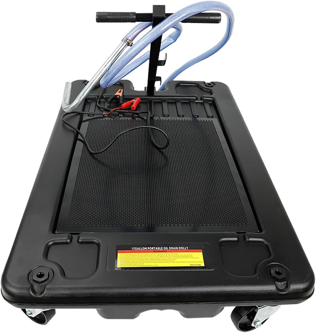 17 Gallon Low Profile Oil Drain Pan with Electric Pump and 8 Hose N1550