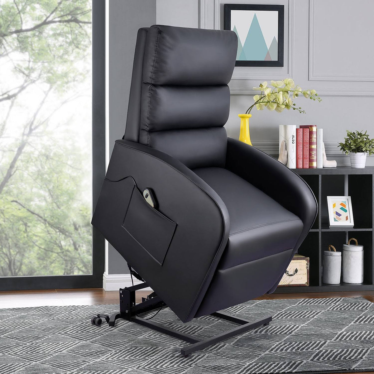 Black Faux Leather Power Lift Recliner with Massage T56490