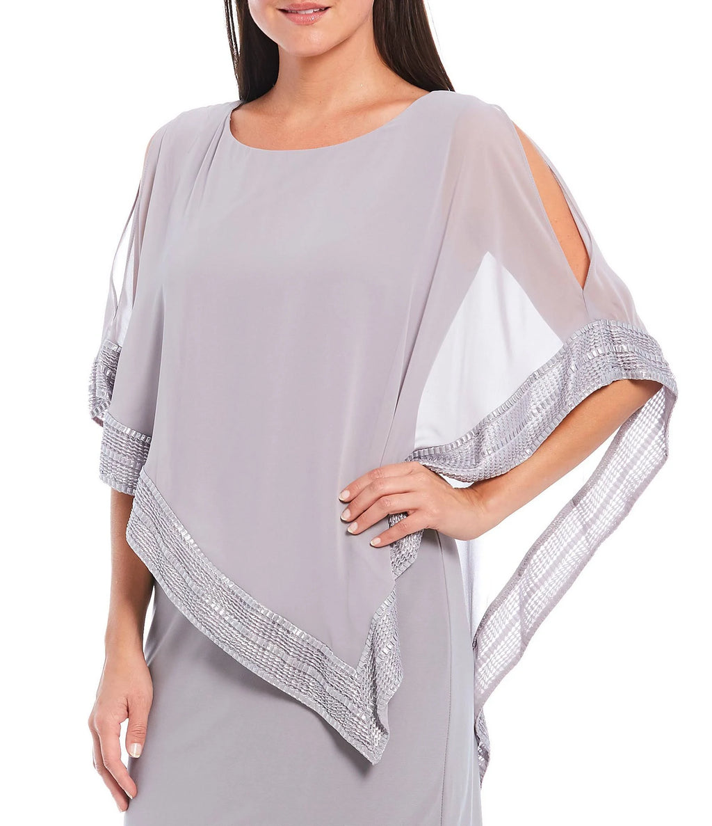 Foil-Trim Asymmetrical Hem Dress H66920