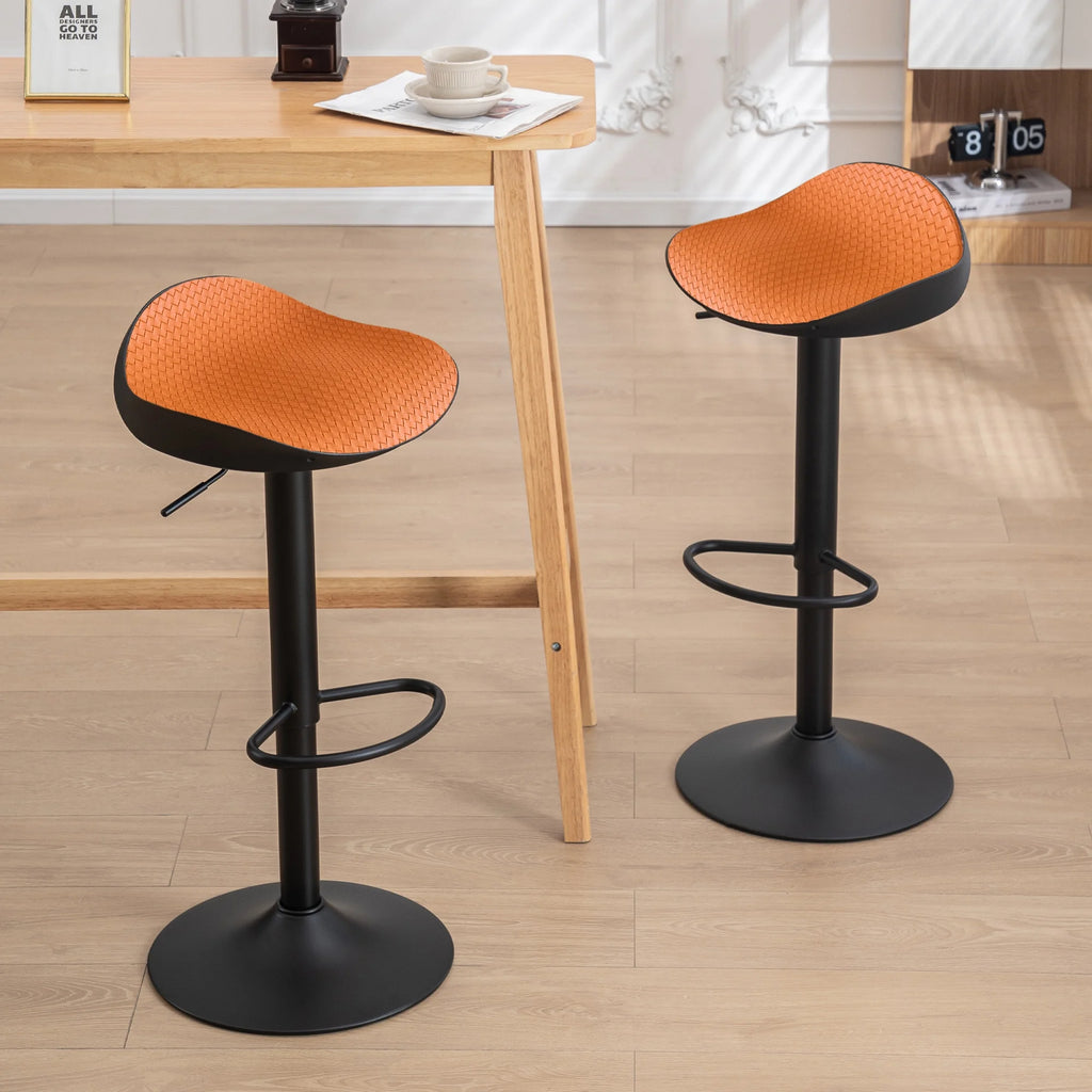 Orange Set of 2 Height Adjustable PU Leather Bar Stools N705