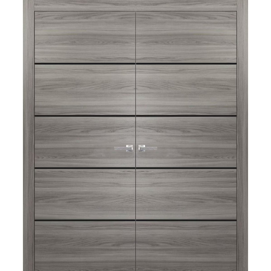 Solid French Double Doors 48 x 96 inches with Frosted Glass S2266