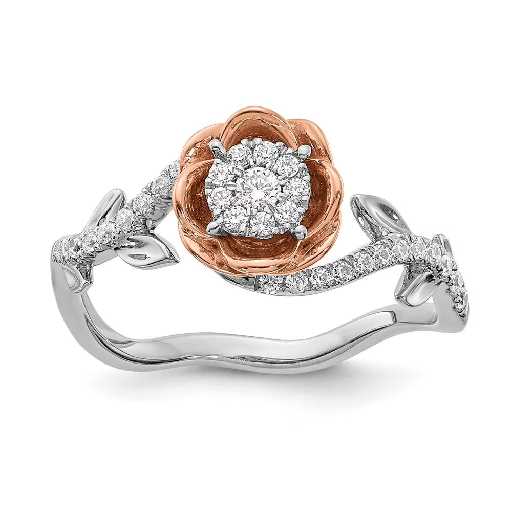14k Two-tone Gold Floral Diamond Ring Size 7 Z339