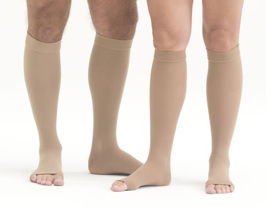 Calf High Open Toe Beige Compression Stockings X896002