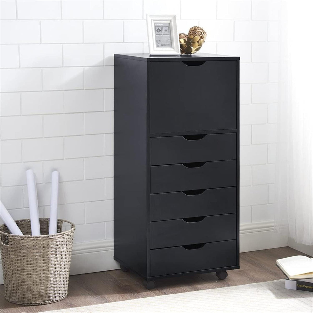 Black 6-Drawer Mobile File Cabinet G5814