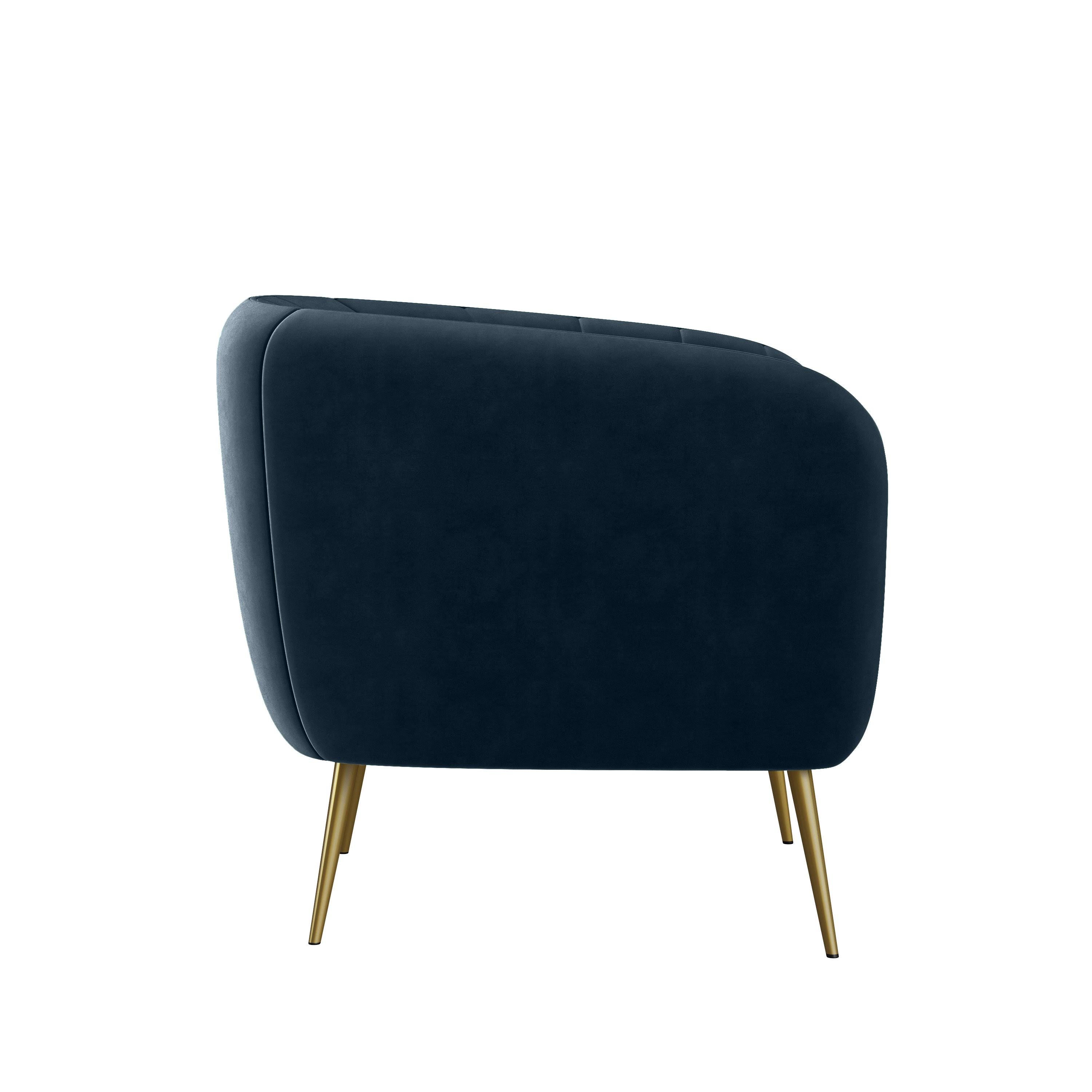 Turquoise Blue Velvet Channel-Tufted Barrel Chair I696