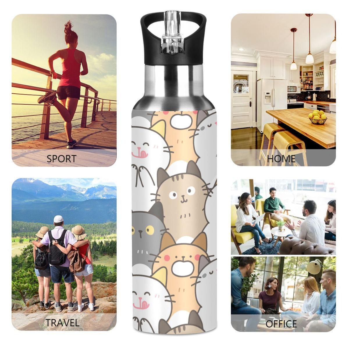 Stainless Steel Insulated Vacuum Flask Water Bottle with Straw Lid G2412