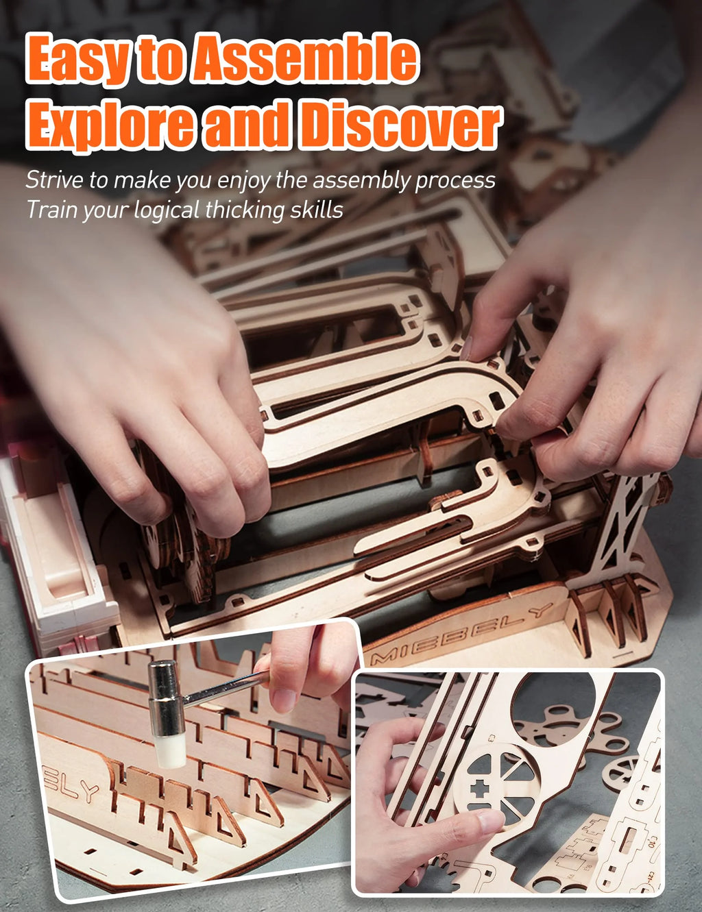 3D Wooden Puzzles Marble Run Model Building Kits with Motor S3253