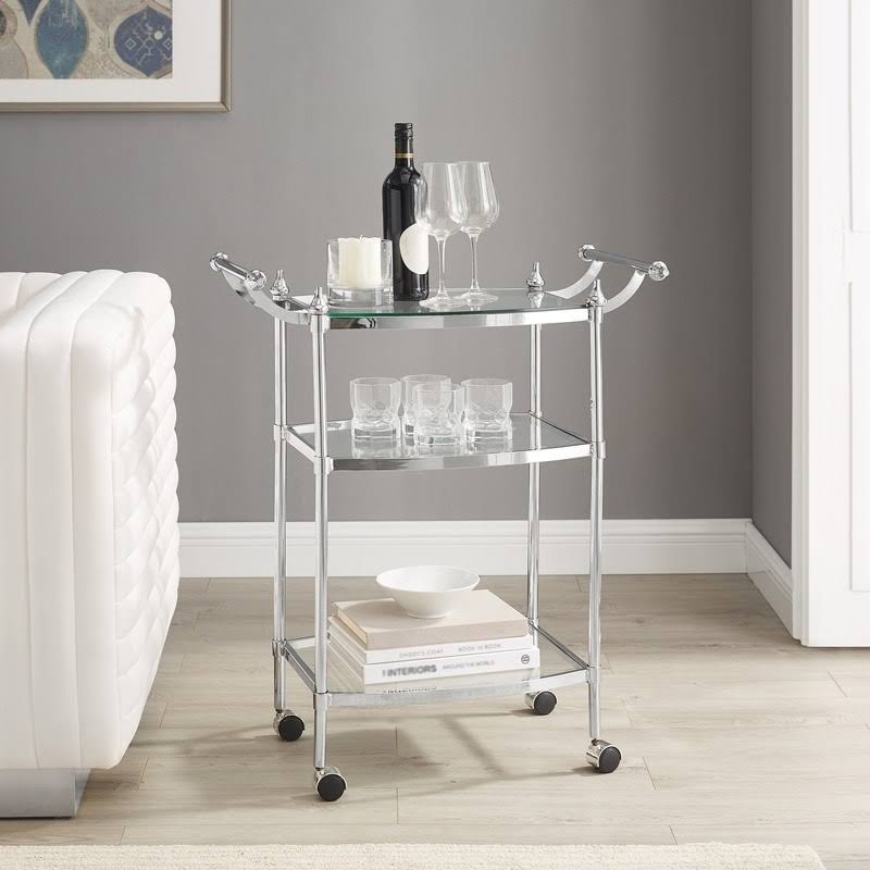 3-Tier Chrome and Glass Rolling Serving Cart T712