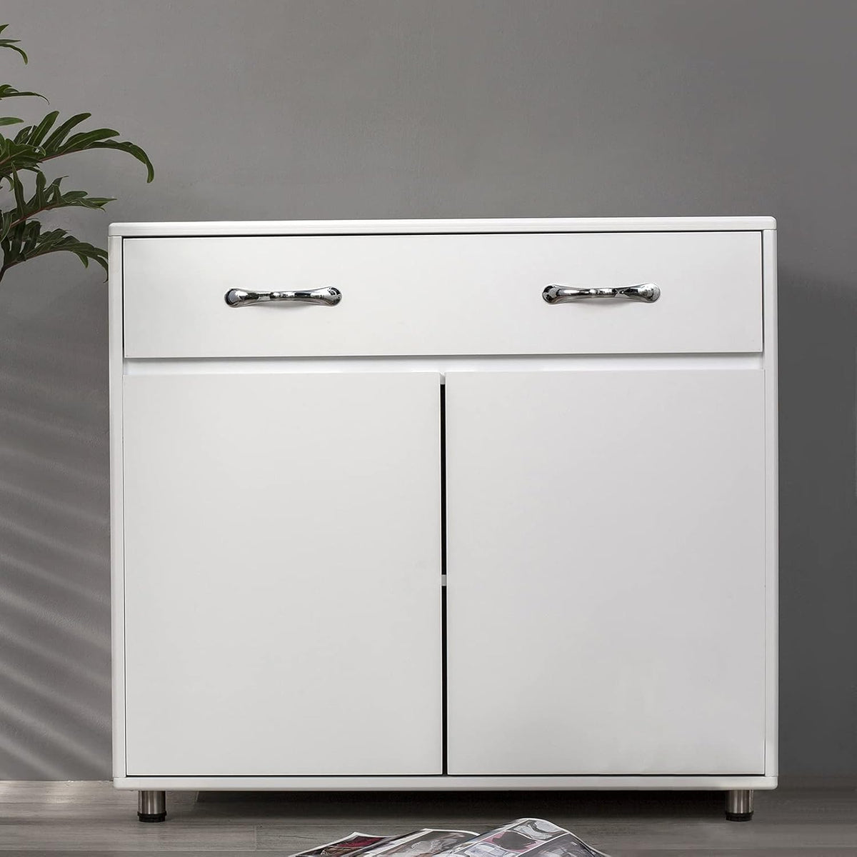 White Wooden Kitchen Cabinet with Drawer and 2 Shelves E421763