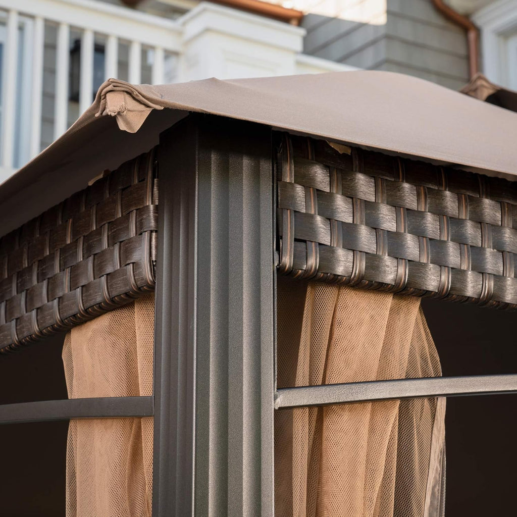 Tan Aluminum and Steel Gazebo with Mosquito Netting S23556