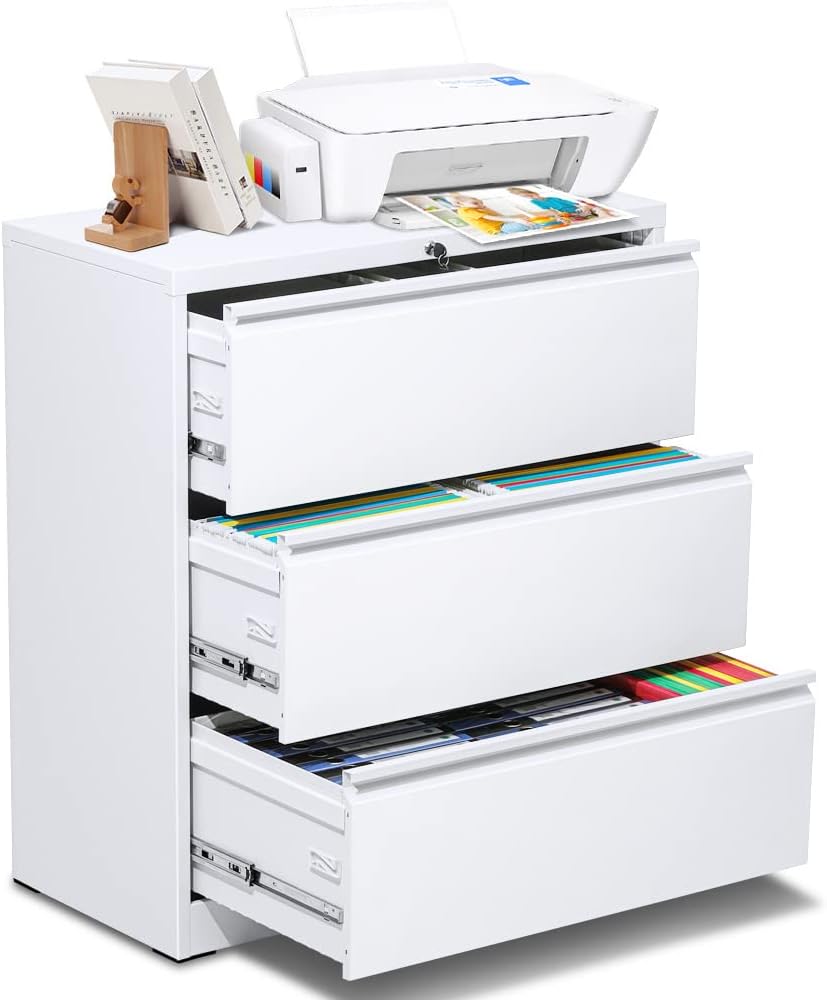 Black 3 Drawer Lateral File Cabinet with 6 Adjustable Hanging Bars M517