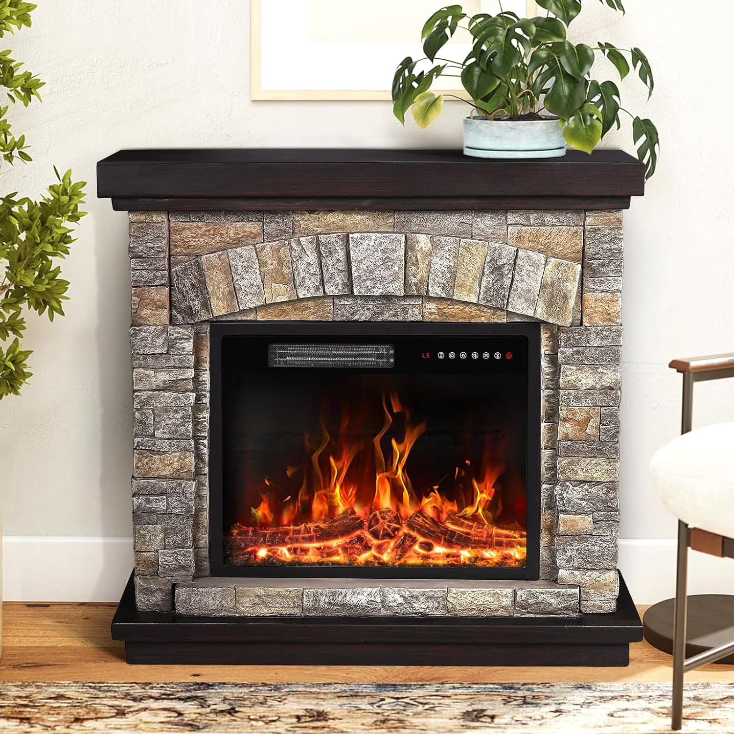 Electric Fireplace with Mantel, 36 inch Freestanding Stone Fireplace Heater TV Stand P170